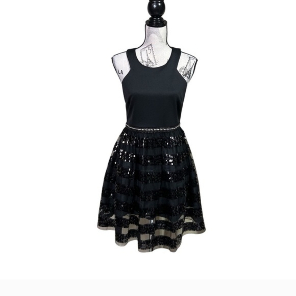 Black Sleeveless Dress with Sequin Skirt